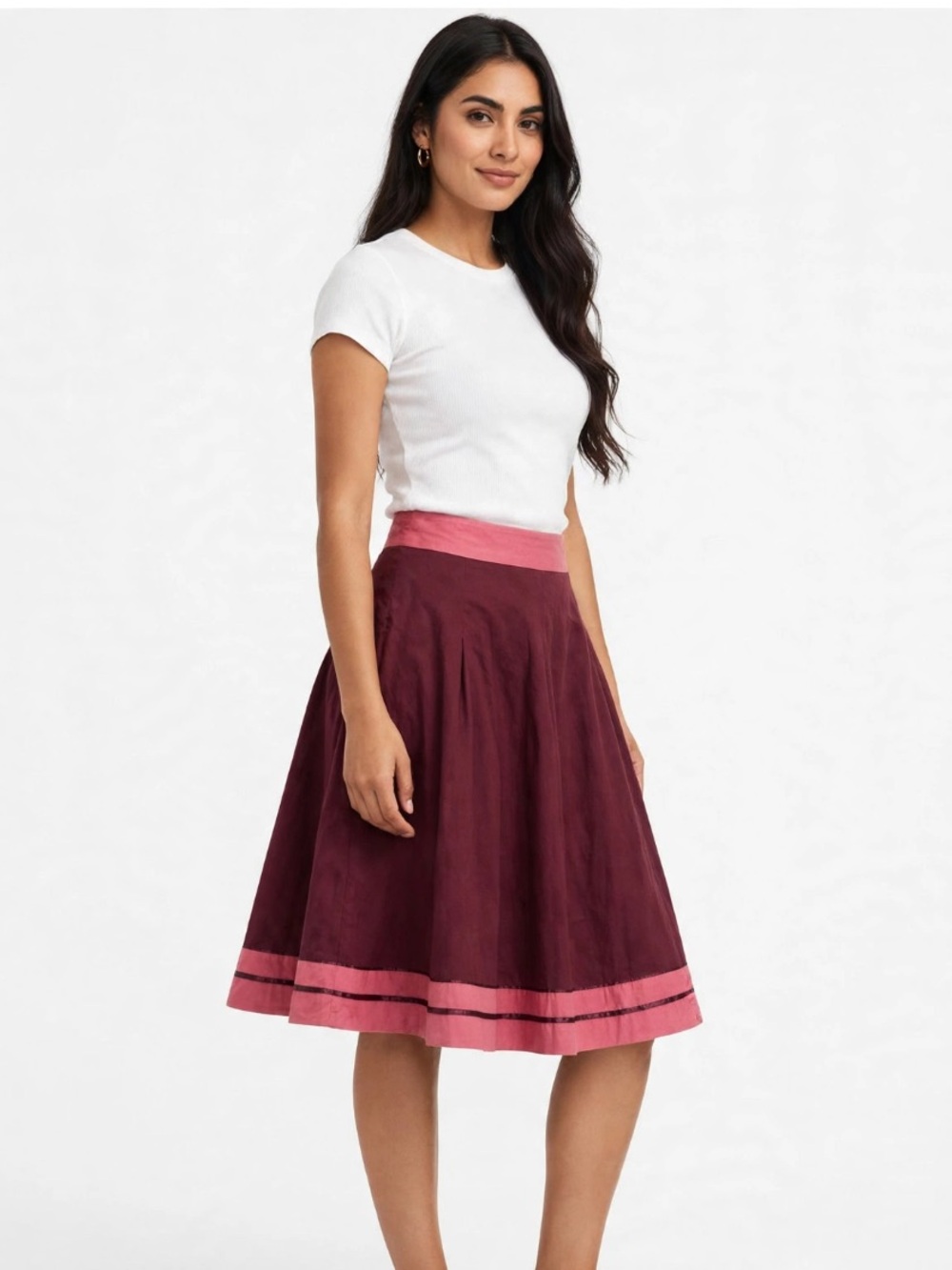 100% Cotton Women's Two-Tone Pink and Burgundy A-Line Skirt